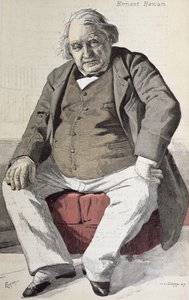 अर्नेस्ट रेन (1823-92) का पोर्ट्रेट, &39;ला रिव्यू इलस्ट्र्री&39; से, फ्लोरियन द्वारा उत्कीर्ण, 15 जुलाई 1887 (रंग उत्कीर्णन) द्वारा दे ला बर्रे